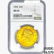 1904 $20 Gold Double Eagle NGC MS63