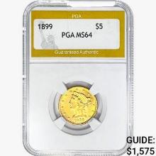 1899 $5 Gold Half Eagle PGA MS64