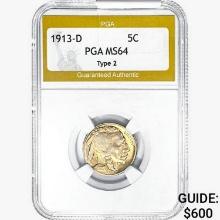 1913-D Buffalo Nickel PGA MS64 Type 2