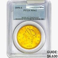 1898-S $20 Gold Double Eagle PCGS MS62