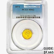 1874 Rare Gold Dollar PCGS MS62