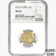 1913-D Buffalo Nickel NGC MS63 Ty 1