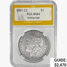 1891-CC Morgan Silver Dollar PGA MS64 Spit. Eagle