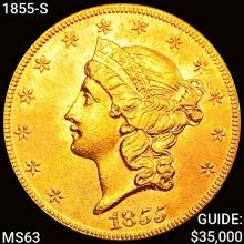 1855-S $20 Gold Double Eagle