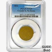 1804 Draped Bust Half Cent PCGS VF25 Crosslet 4,No