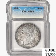 1891 Morgan Silver Dollar ICG MS64