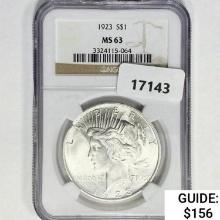 1923 Silver Peace Dollar NGC MS63