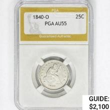 1840-O Seated Liberty Quarter PGA AU55