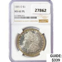 1885-O Morgan Silver Dollar NGC MS62 PL