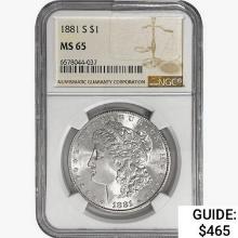 1881-S Morgan Silver Dollar NGC MS65