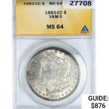 1883-CC Morgan Silver Dollar ANACS MS64 VAM-5