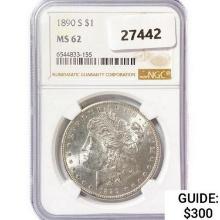 1890-S Morgan Silver Dollar NGC MS62