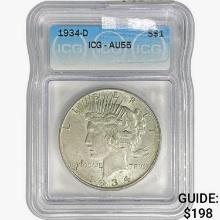 1934-D Silver Peace Dollar ICG AU55
