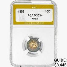 1853 Seated Liberty Dime PGA MS65+ Arrows