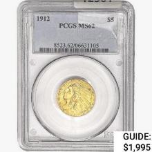 1912 $5 Gold Half Eagle PCGS MS62