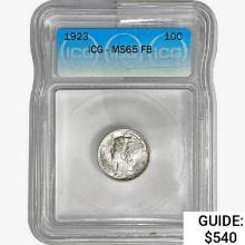 1923 Mercury Silver Dime ICG MS65 FB