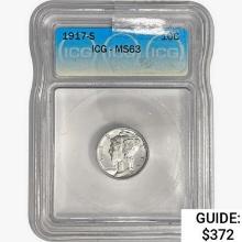 1917-S Mercury Silver Dime ICG MS63