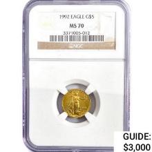 1992 $5 1/10oz American Gold Eagle NGC MS70