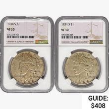 [2] 1934-S Peace Silver Dollars NGC VF30