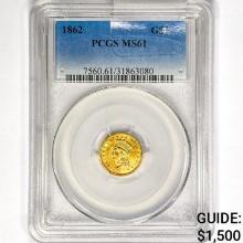 1862 Rare Gold Dollar PCGS MS61