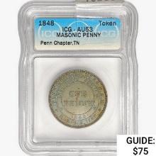 1848 TN Token Penn Chapter ICG AU53 Masonic Penny