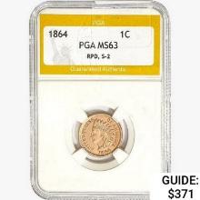 1864 Indian Head Cent PGA MS63 RPD, S-2