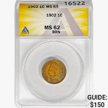 1902 Indian Head Cent ANACS MS62 BRN