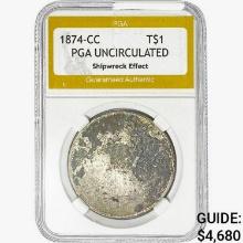 1874-CC Silver Trade Dollar PGA UNC  Shipwreck Eff