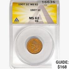 1907 Indian Head Cent ANACS MS62 RB