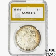 1887-S Morgan Silver Dollar PGA MS64 PL