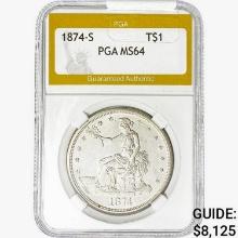 1874-S Silver Trade Dollar PGA MS64