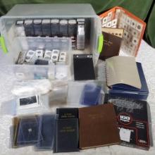 Coin & Some Stamp Collecting Supplies, Album and Other Carded Lincoln Wheat Cent & Memorial Pennies