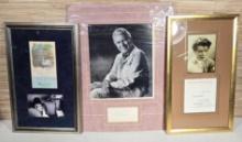 3 Framed Signed Cuts with Pictures - Katherine Hepburn, Truman Capote, & John Forsythe