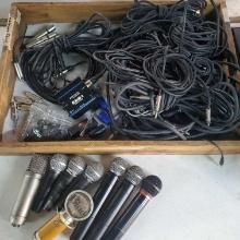 Tray Lot Of Microphones, Connectors And Cables