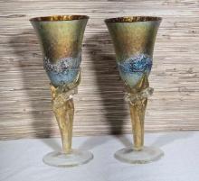 2 Signed Colin Heaney Gem Series Art Glass Flutes Aurene Favrile