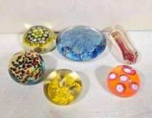 6 Hand Blown Art Glass Paperweights incl. Eickholt