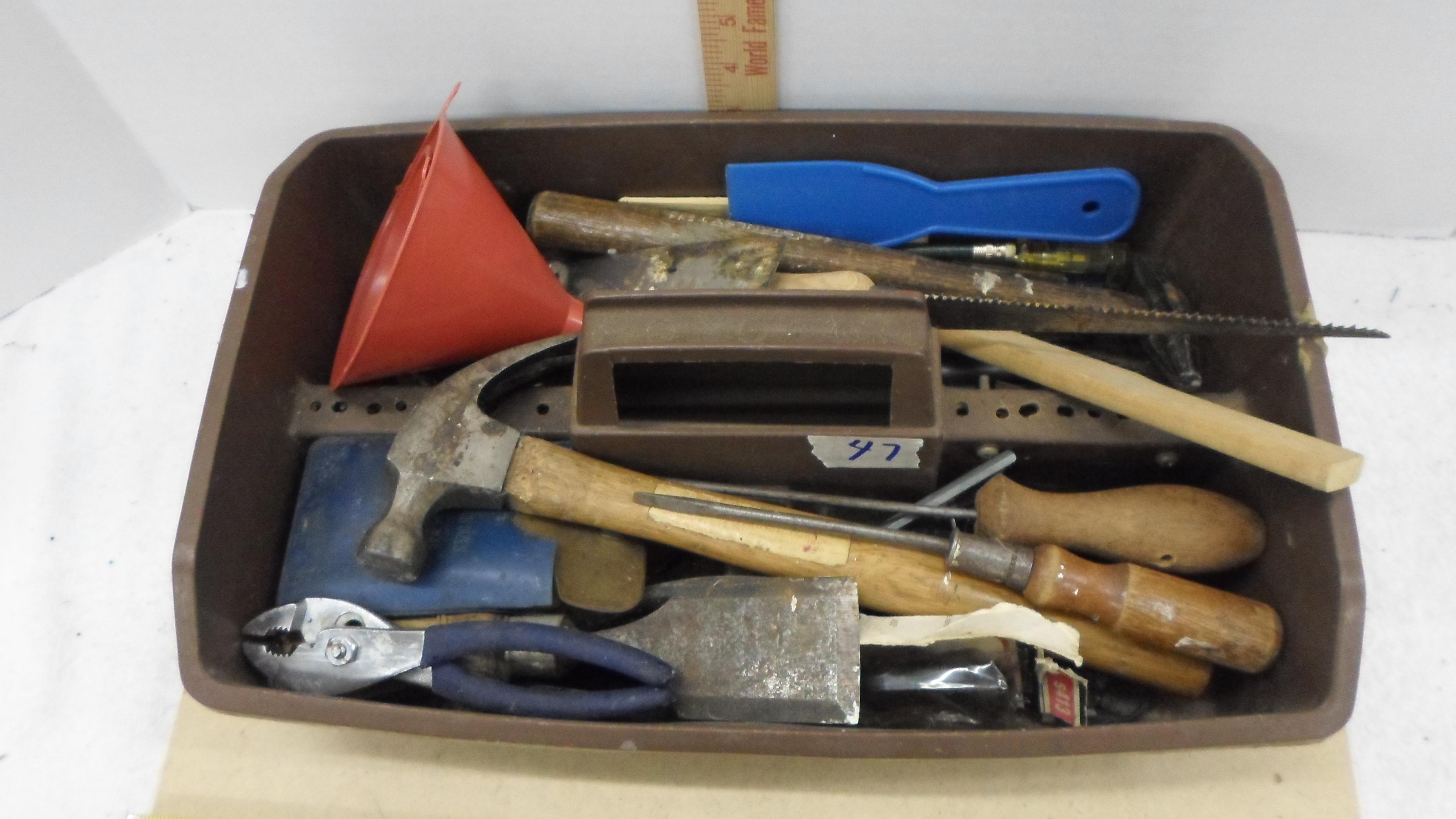 tool tray with content, full of hand tools and hardware