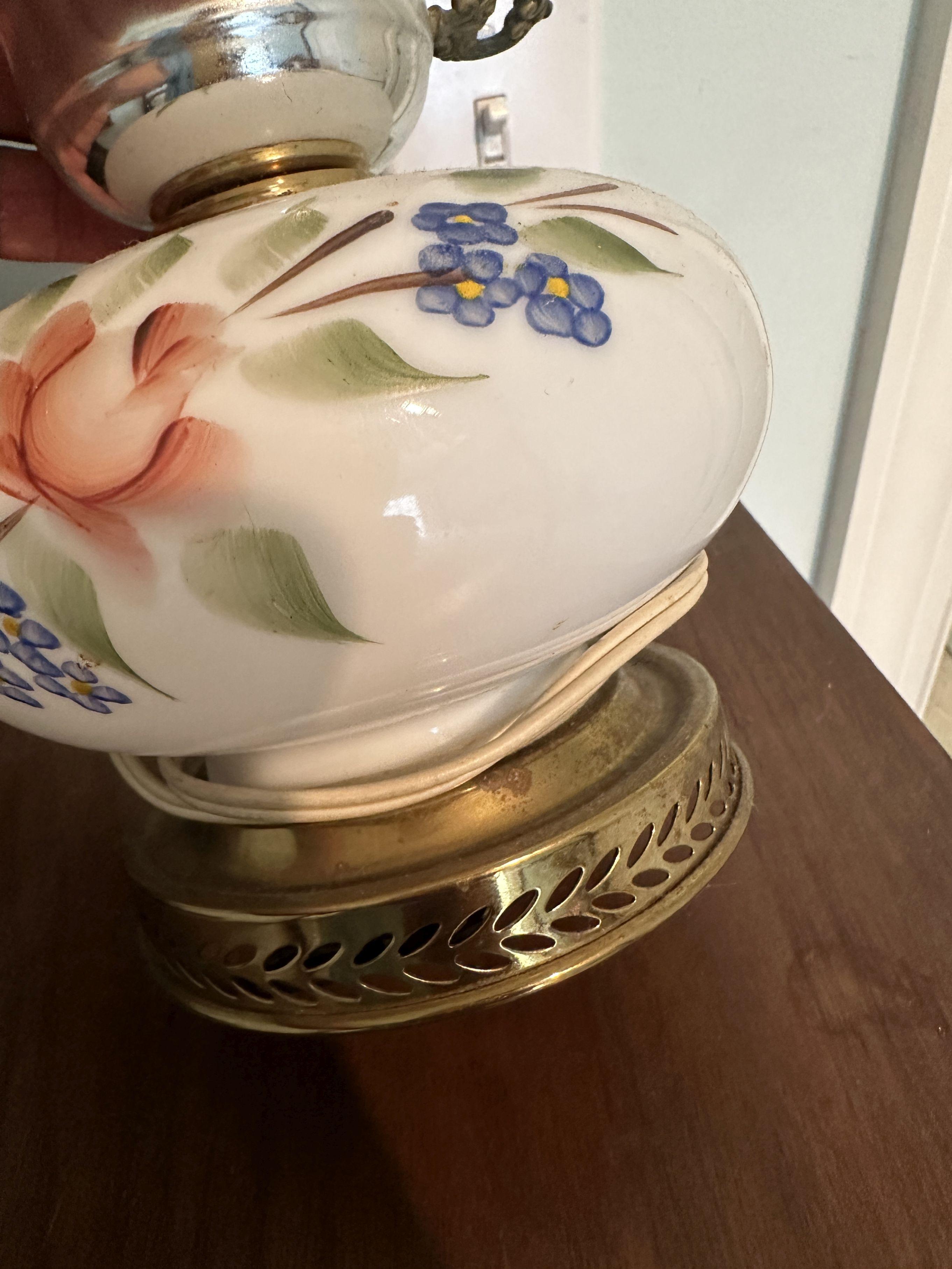 Vintage Floral Hurricane Lamp (Hand Painted) (Local Pick Up Only)