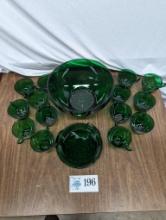 Green Glass Bowl / Cup set