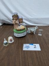 Ceramic Decor Lot, Music Box, Bell, Etc