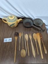 Wooden Spoons, Teapot, Pans