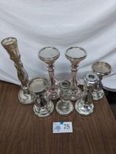Large Chromed Glass Candle Holders