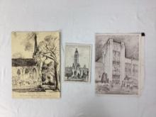 Early Boston Avenue Methodist Church and Central High School Sketches Tulsa, OK