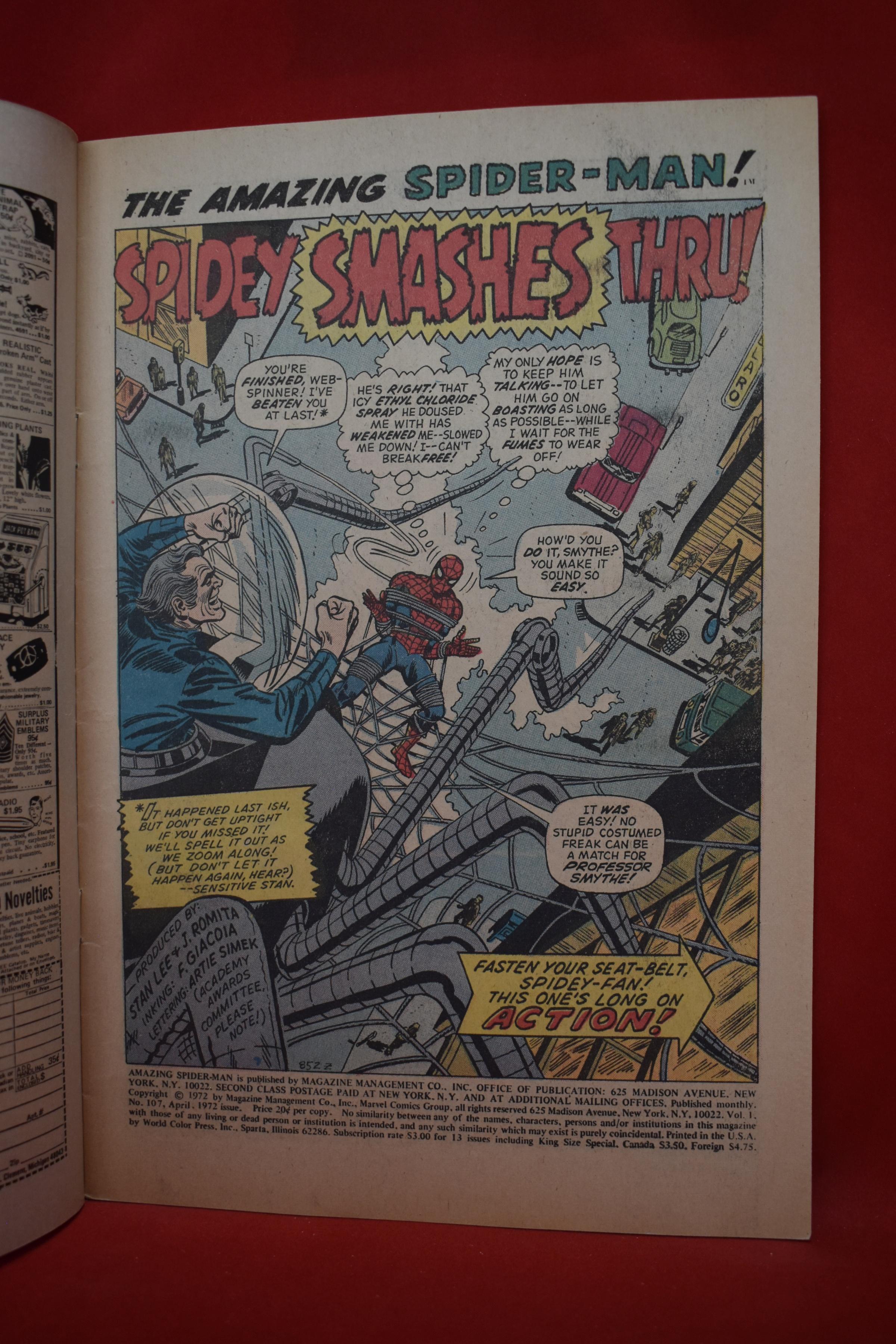 AMAZING SPIDERMAN #107 | TRAPPED BY THE TENTACLES OF DEATH! | JOHN ROMITA SR - 1972