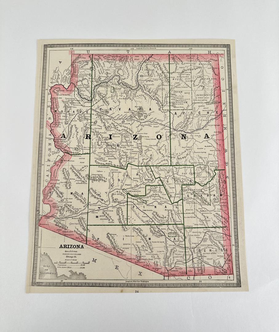 1883 George F Cram Arizona & Utah Map