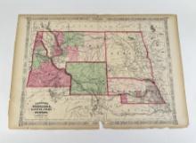 1865 Johnson's Nebraska Dakota Idaho Montana Map