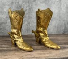 Vintage Brass Cowboy Boot Vases