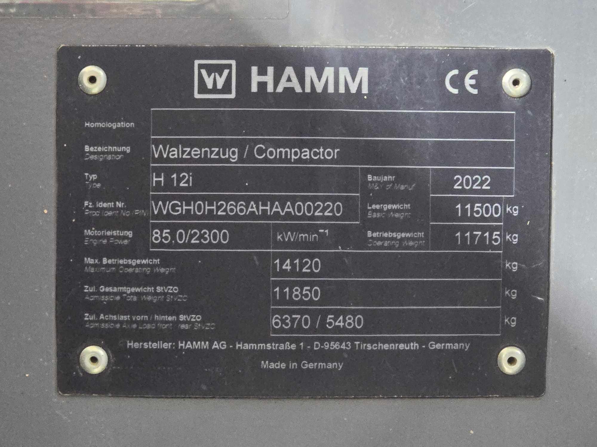 2022 Hamm H12i Smooth Drum Vibratory Compactor.