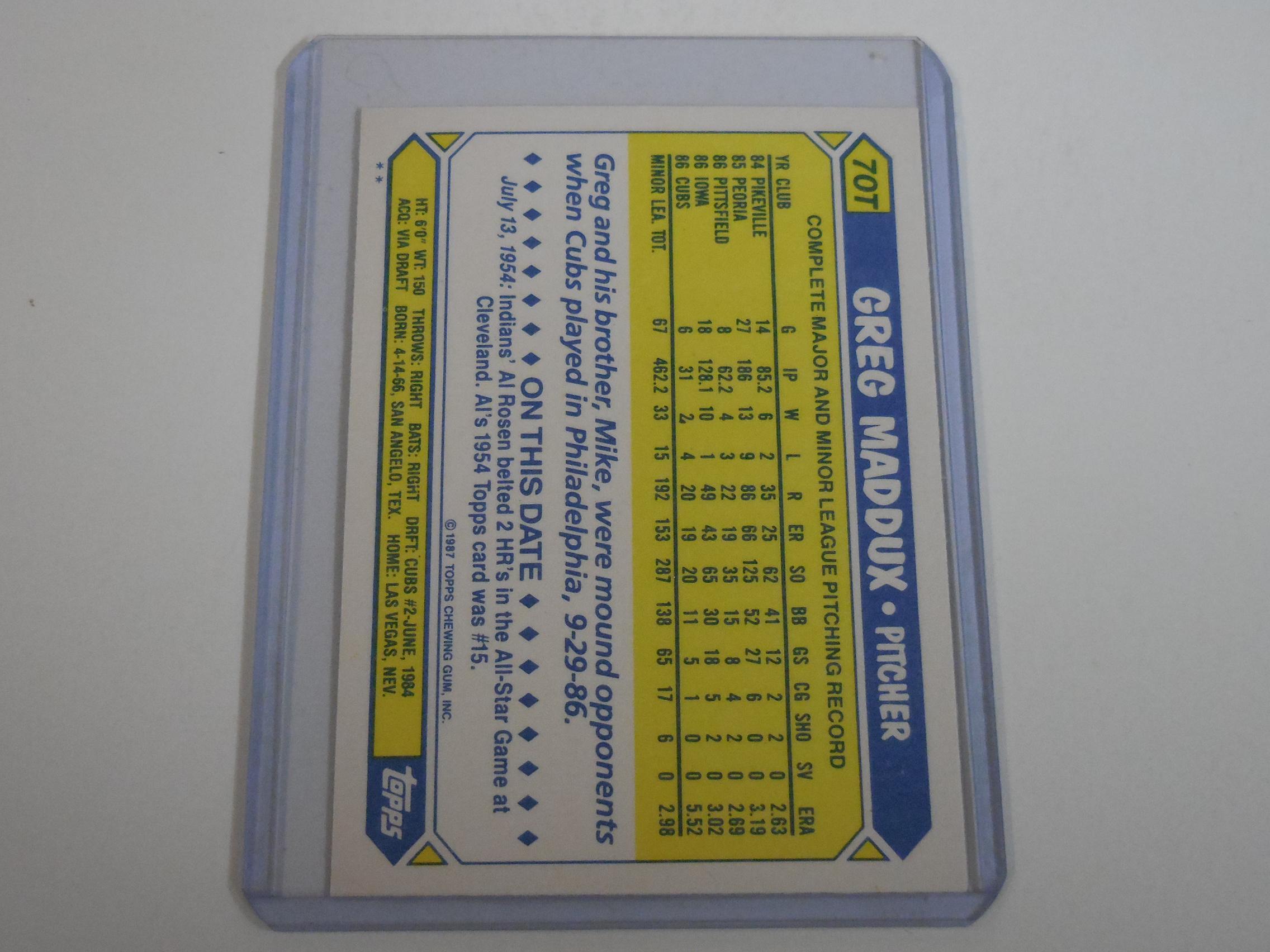 1987 TOPPS TRADED #70T GREG MADDUX ROOKIE CARD CHICAGO CUBS HOF RC