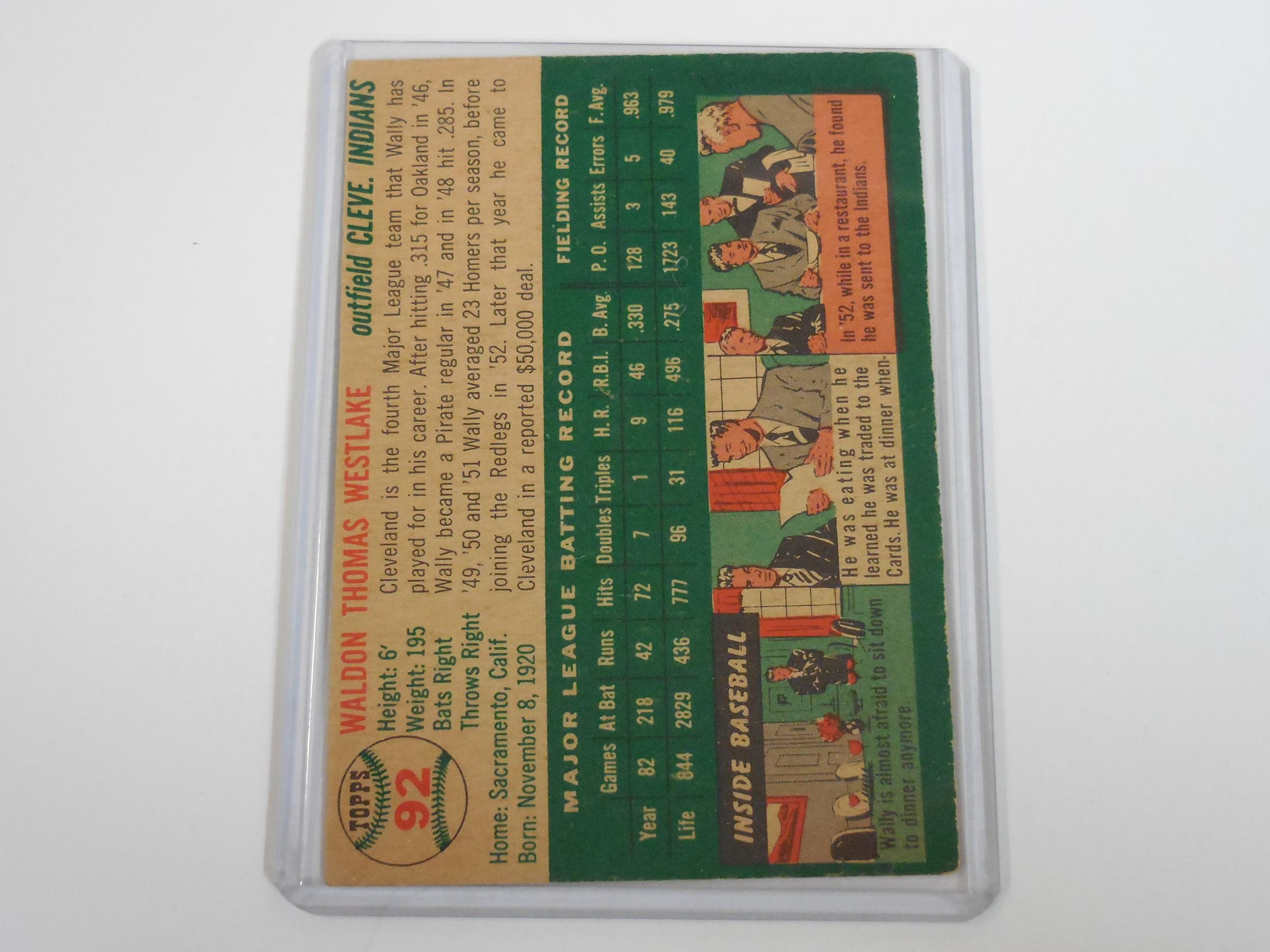 1954 TOPPS BASEBALL #92 WALLY WESTLAKE CLEVELAND INDIANS VINTAGE